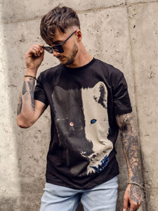 Camiseta de algodón con estampado para hombre color negro Bolf 14800