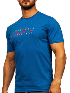 Camiseta de hombre de algodón azul con estampado Bolf 5032