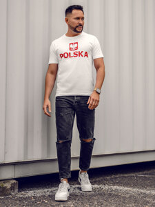 Camiseta de hombre de algodón blanca con estampado Polonia 5065A