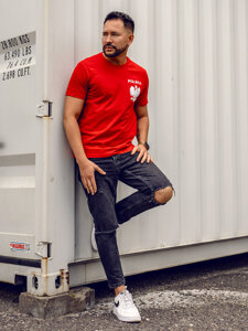 Camiseta de hombre de algodón roja con estampado Polonia 5064A