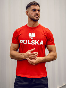 Camiseta de hombre roja de algodón con estampado Polonia 5065A