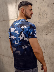 Camiseta de manga corta camuflaje con impresión para hombre azul Bolf S808A1