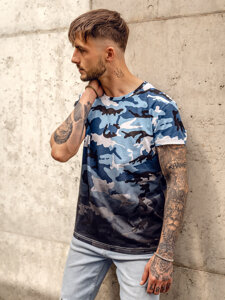 Camiseta de manga corta camuflaje con impresión para hombre azul claro Bolf S808A1