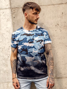 Camiseta de manga corta camuflaje con impresión para hombre azul claro Bolf S808A1