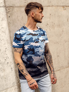 Camiseta de manga corta camuflaje con impresión para hombre azul claro Bolf S808A1