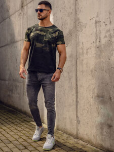 Camiseta de manga corta camuflaje con impresión para hombre caqui Bolf S808A1