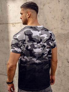 Camiseta de manga corta camuflaje con impresión para hombre gris Bolf S808A1