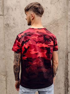 Camiseta de manga corta camuflaje con impresión para hombre rojo Bolf S808A1