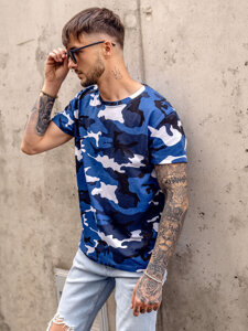 Camiseta de manga corta camuflaje para hombre azul Bolf S807A1