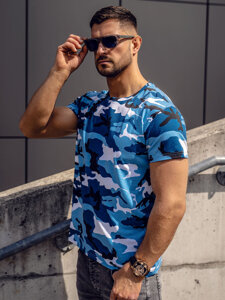 Camiseta de manga corta camuflaje para hombre azul claro Bolf S807A1