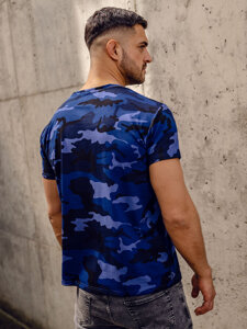 Camiseta de manga corta camuflaje para hombre azul oscuro Bolf S807A1