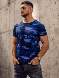 Camiseta de manga corta camuflaje para hombre azul oscuro Bolf S807A1