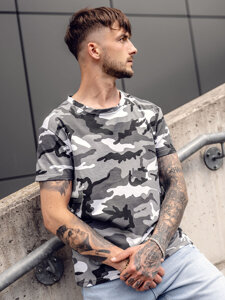 Camiseta de manga corta camuflaje para hombre gris Bolf S807A1