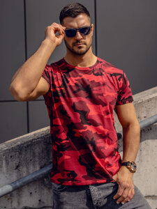 Camiseta de manga corta camuflaje para hombre rojo Bolf S807A1