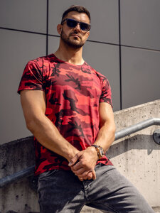 Camiseta de manga corta camuflaje para hombre rojo Bolf S807A1