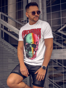 Camiseta de manga corta con aplicaciones para hombre blanco Bolf 2352