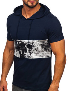 Camiseta de manga corta con capucha con impresión para hombre azul oscuro Bolf 8T971