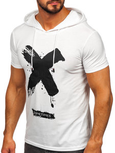 Camiseta de manga corta con capucha con impresión para hombre blanco Bolf 8T203