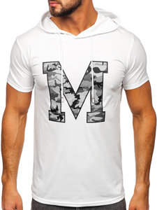 Camiseta de manga corta con capucha con impresión para hombre blanco Bolf 8T965