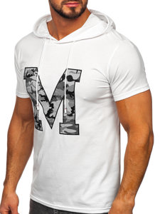 Camiseta de manga corta con capucha con impresión para hombre blanco Bolf 8T965