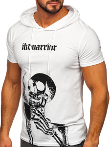 Camiseta de manga corta con capucha con impresión para hombre blanco Bolf 8T979