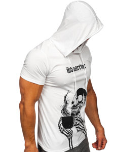 Camiseta de manga corta con capucha con impresión para hombre blanco Bolf 8T979