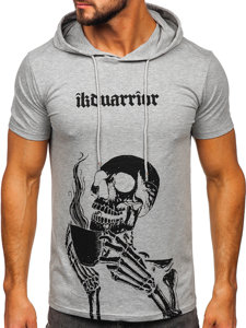 Camiseta de manga corta con capucha con impresión para hombre gris Bolf 8T979