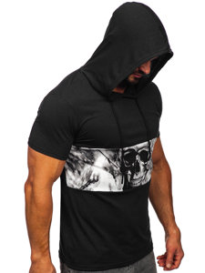 Camiseta de manga corta con capucha con impresión para hombre negro Bolf 8T971