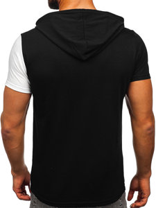 Camiseta de manga corta con capucha con impresión para hombre negro y blanco Bolf 8T981