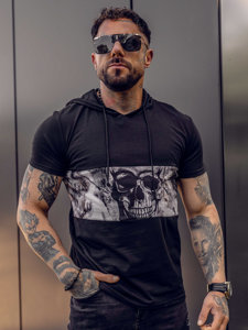 Camiseta de manga corta con capucha e impresión para hombre negro Bolf 8T971A