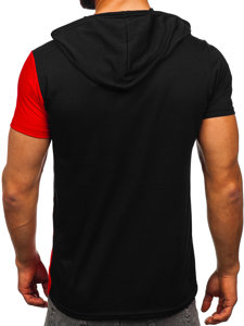 Camiseta de manga corta con capucha e impresión para hombre negro y rojo Bolf 8T981