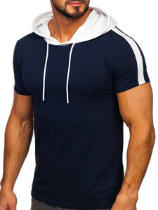 Camiseta de manga corta con capucha sin impresión para hombre azul oscuro Bolf 8T299