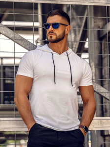 Camiseta de manga corta con capucha sin impresión para hombre blanco Bolf 8T957A