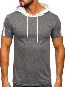 Camiseta de manga corta con capucha sin impresión para hombre gris Bolf 8T299