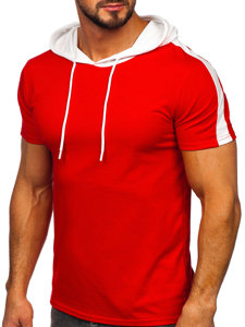 Camiseta de manga corta con capucha sin impresión para hombre rojo Bolf 8T299