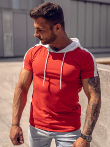 Camiseta de manga corta con capucha sin impresión para hombre rojo Bolf 8T299A