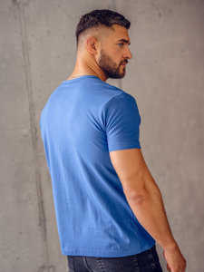 Camiseta de manga corta con escote de pico sin impresión para hombre azul Bolf 192131A