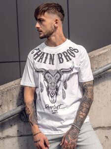 Camiseta de manga corta con estampado para hombre blanco Bolf 142174