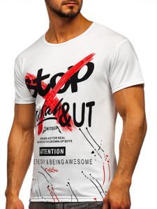 Camiseta de manga corta con estampado para hombre blanco Bolf KS1944