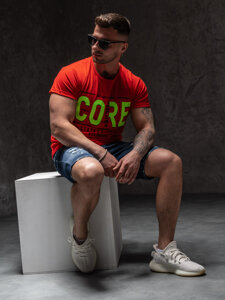 Camiseta de manga corta con estampado para hombre rojo Bolf KS2098