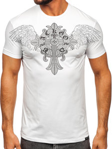 Camiseta de manga corta con impresión con lentejuelas para hombre blanco Bolf MT3037