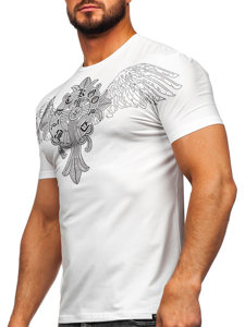 Camiseta de manga corta con impresión con lentejuelas para hombre blanco Bolf MT3037