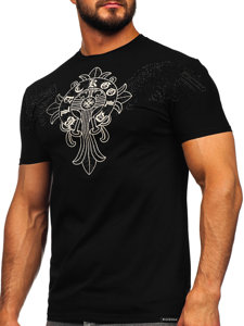 Camiseta de manga corta con impresión con lentejuelas para hombre negro Bolf MT3037