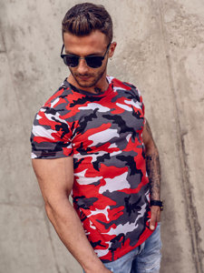 Camiseta de manga corta con impresión de camuflaje para hombre rojo Bolf 8T233A