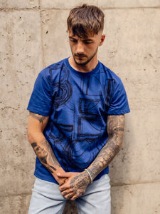 Camiseta de manga corta con impresión para hombre azul Bolf KS2525TA