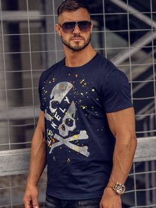 Camiseta de manga corta con impresión para hombre azul oscuro Bolf Y70008A