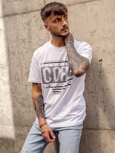 Camiseta de manga corta con impresión para hombre blanco Bolf SS11071