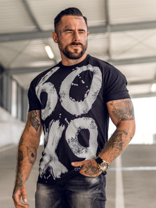 Camiseta de manga corta con impresión para hombre negro Bolf 0303A