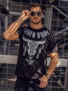 Camiseta de manga corta con impresión para hombre negro Bolf 142174A