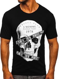 Camiseta de manga corta con impresión para hombre negro Bolf 142176